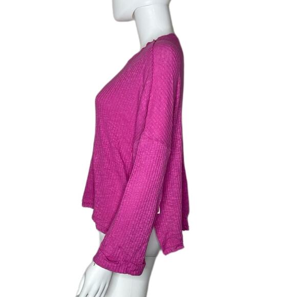 Abound Women's Pink Cyclamen Bandeau Neck Long Cuff Sleeve Ribbed Knit Top sz S - Picture 3 of 5